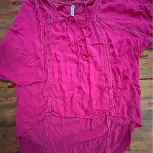 Monoreno Fuchsia Lace-Up Blouse